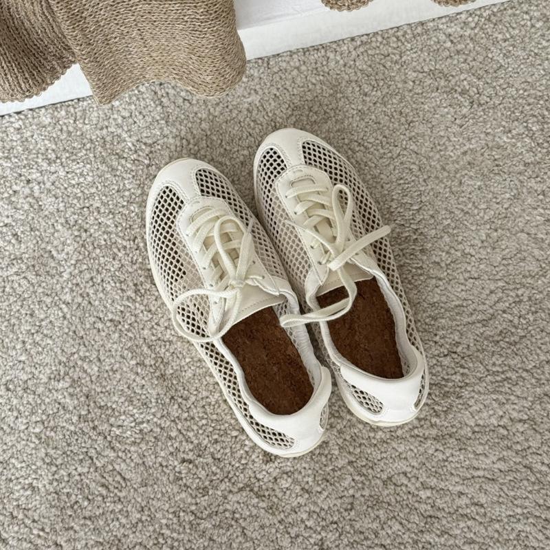 Sheepskin Version~ Leather Retro Mesh Ballet Shoes Breathable Sports Shoes Women's Versatile Casual Platform German Training Shoes Women
