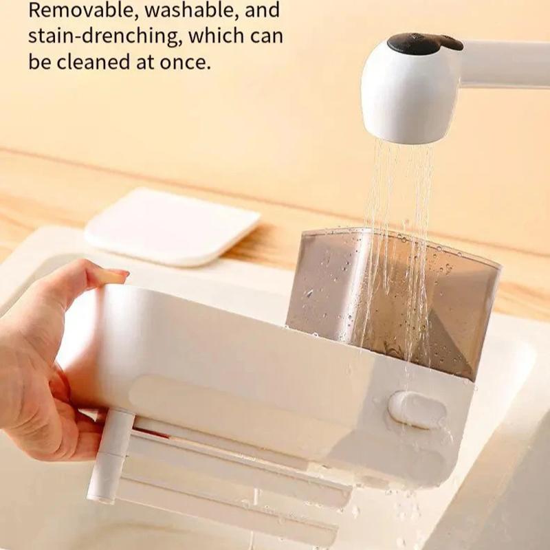 With Drain Tray Wall Mounted Soap Dispenser With Sponges Holder Hand Press Dishwashing Liquid Holder Large Capacity Waterproof