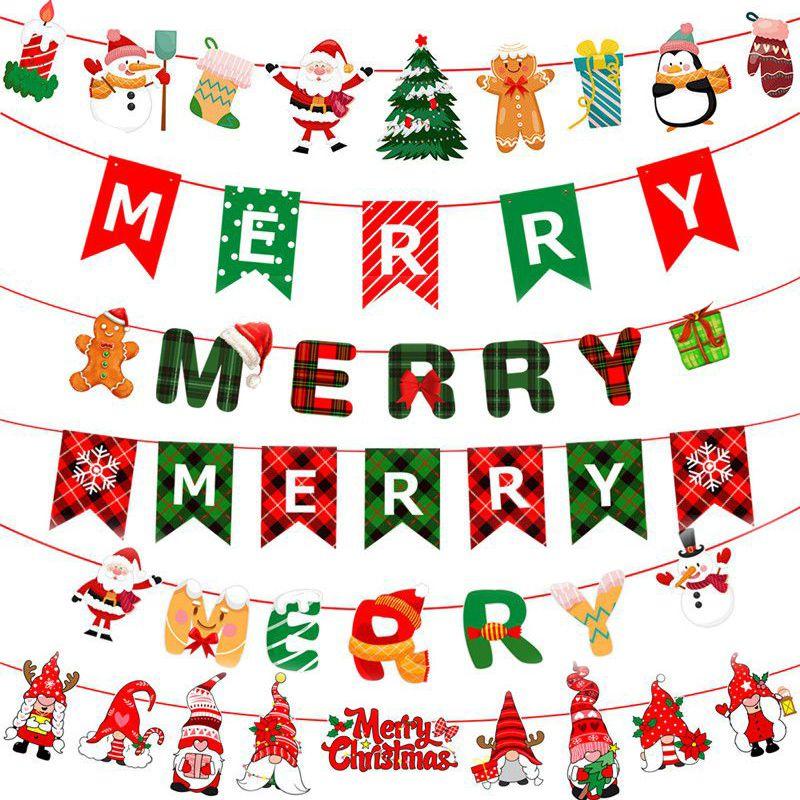 Christmas Banner Colorful Flag Decor For Home Ornaments Xmas New Year Elk Santa