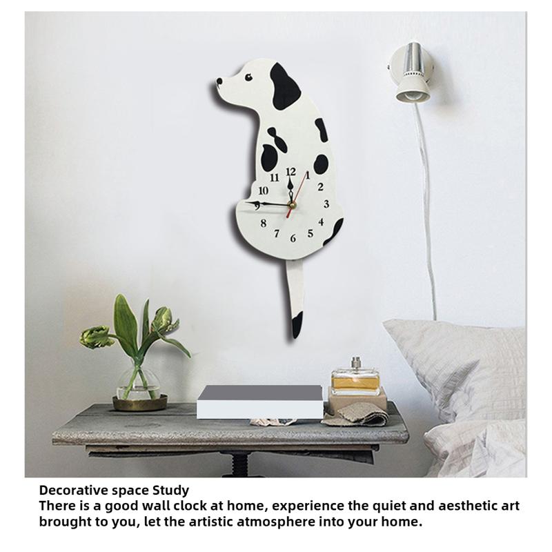 A84E-Dog Wall Clock Home Decor Clock Children's Bedroom Wall Decor Dog Wagging Tail Clock Gifts For Children Birthday