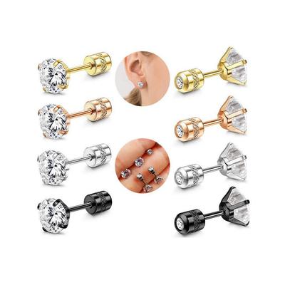 Boucles d'oreilles cartilage en acier titane à quatre griffes avec zircon 3A à dos vissé