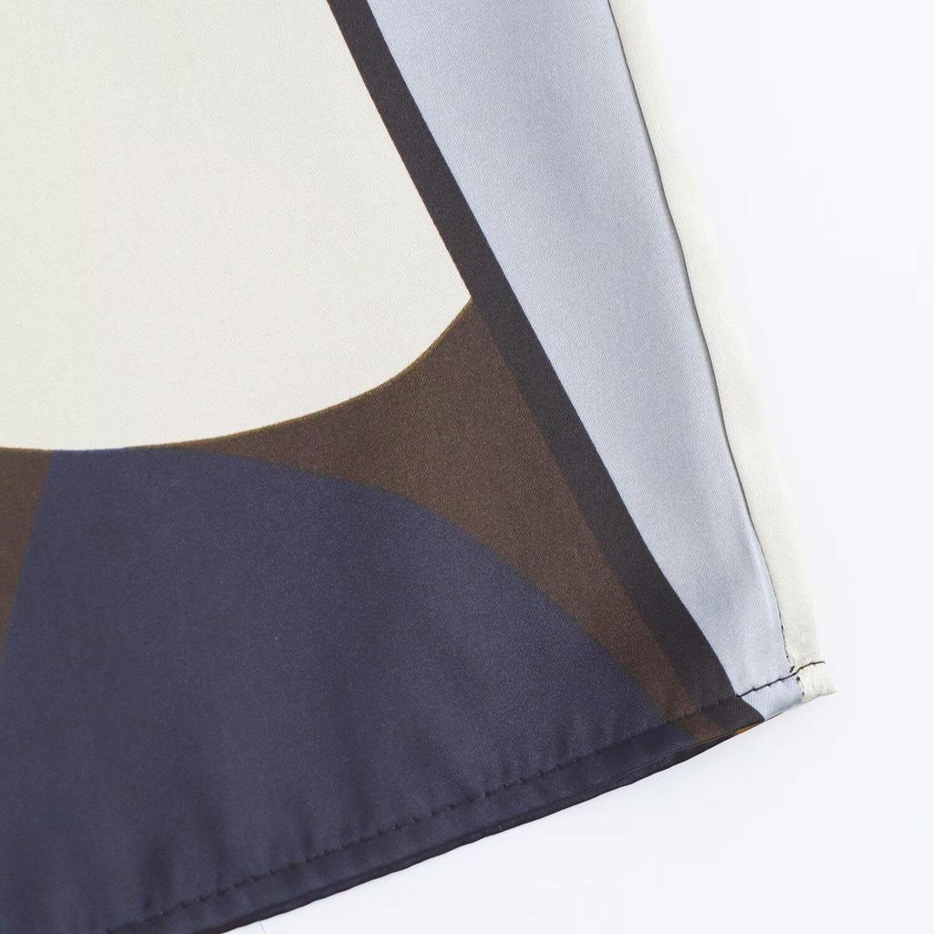 Spring 2025 Women's Fashion: Versatile Silk Satin Lapel Print Shirt