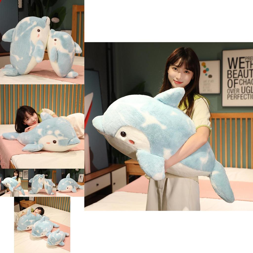 Adorable Dolphin Plush Toy Ocean Stuffed Animal Pillow In Soft Light Blue
