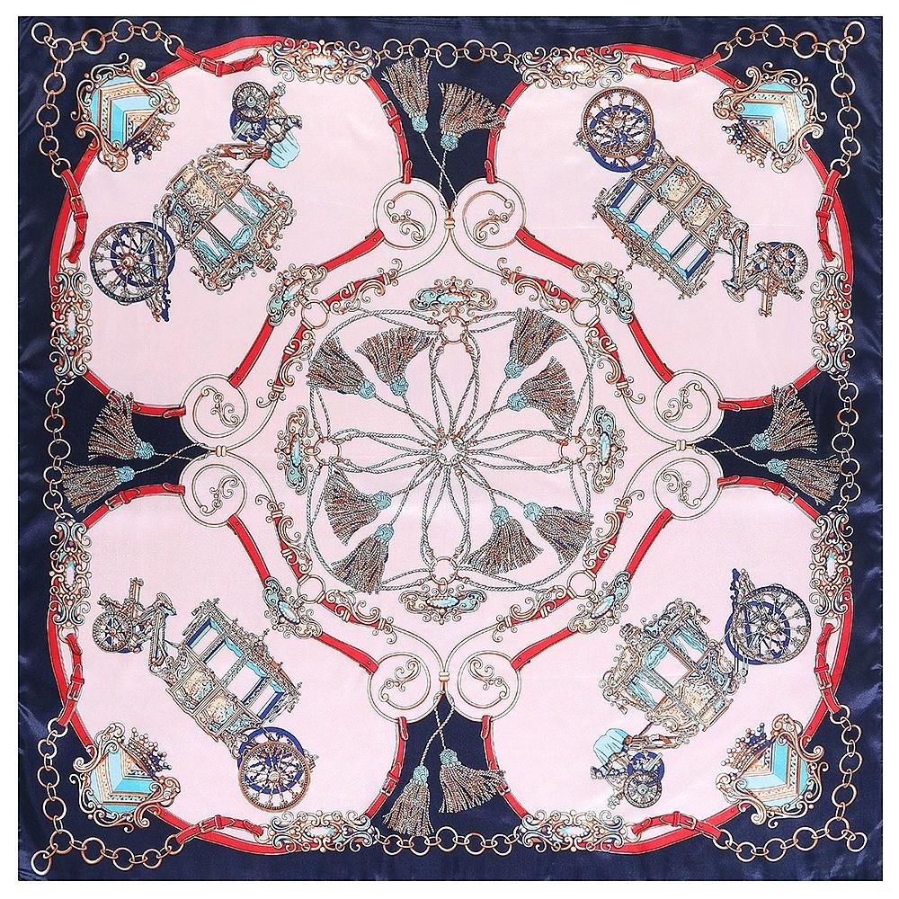 90*90cm Imitation Silk Printed Small Square Scarf Luxury Tassel Foulard Hijabs For Ladies