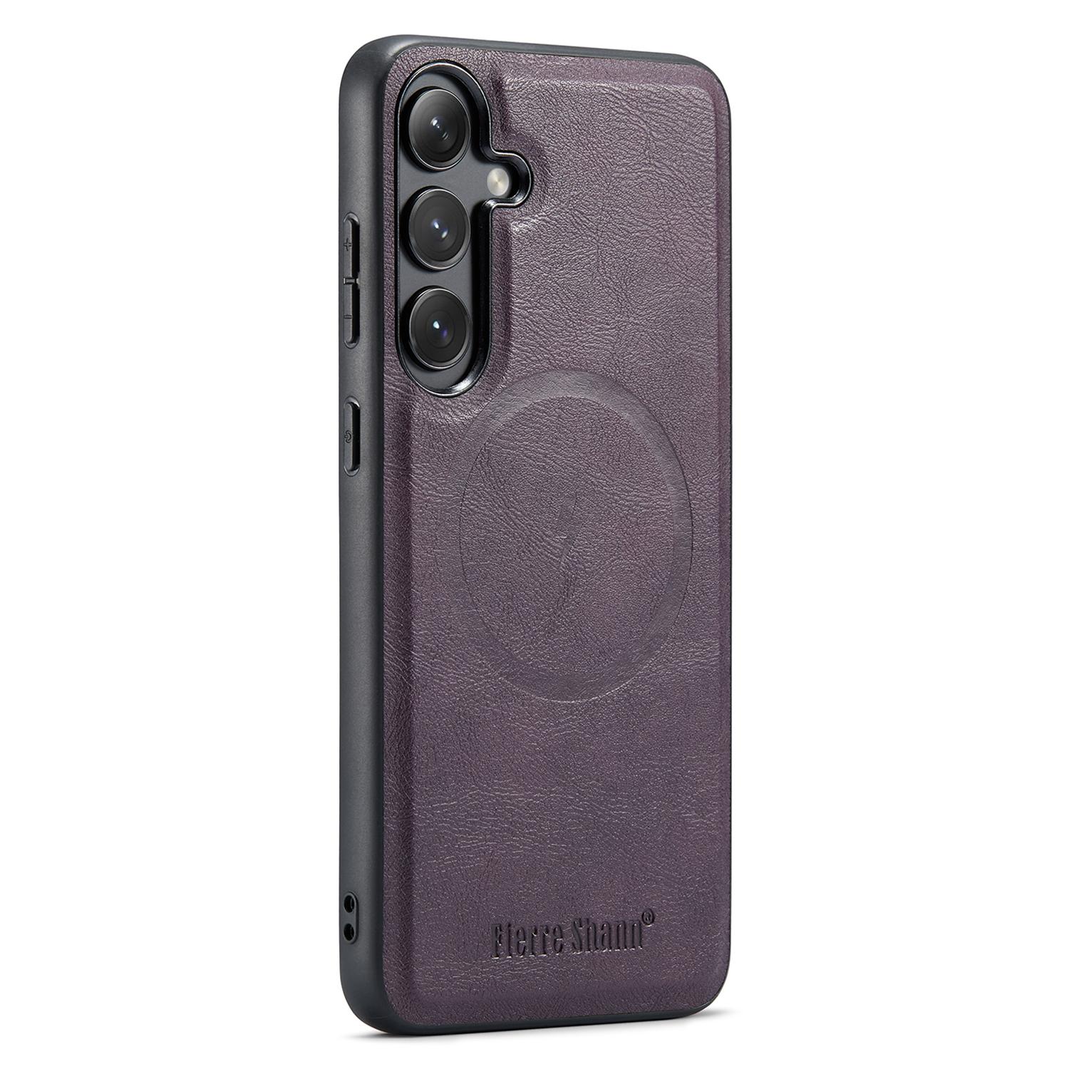 

FIERRE SHANN 027 For Samsung Galaxy S24 FE Case Compatible with MagSafe Leather+TPU Phone Cover Purple
