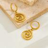 Gold Plated Stainless Steel Spiral Drop Hoop Earrings for Women