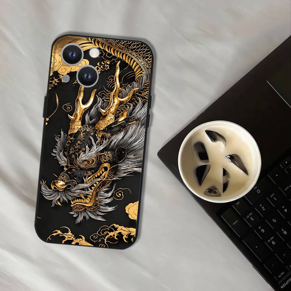 Luxury Dragon Totem Phone Case For iPhone 17,16,15,14,13,12,11,Pro,XS,Max,XR,Plus,E,SE4,Mini Black Soft Cover