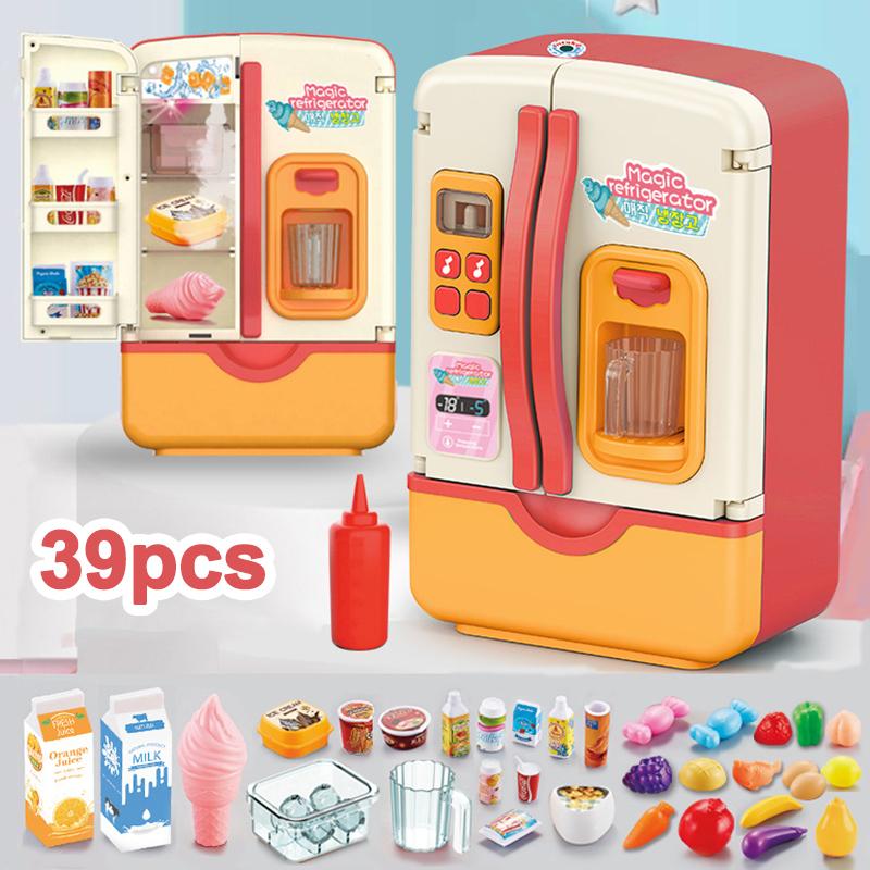 Detská mini elektrická chladnička s dvoma dverami Simulovaná hra Hra na predstieranie Varenie jedla Kuchynské Varenie Role Hračky Chlapci Dievčatá Darček Doplnky