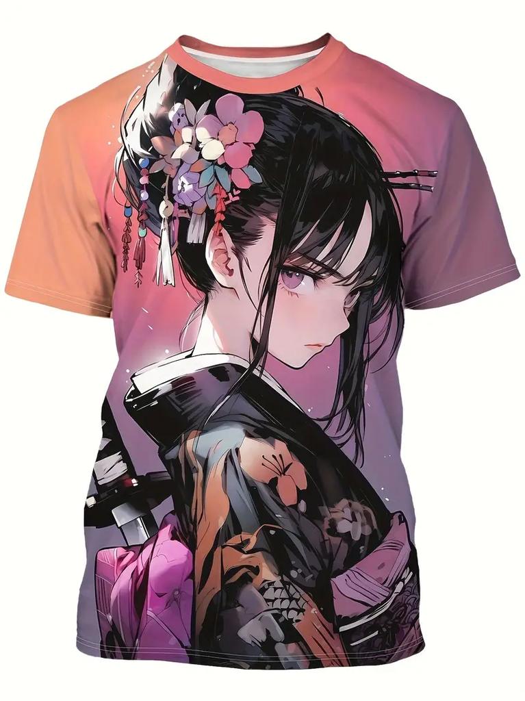 2025 Men's T-Shirt Anime Samurai Girl 3D Print t shirt Fashion Men Women Street Trend Top Japanese Korean Style Short Sleeve Tee