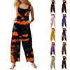 Women's Sleeveless Jumpsuit Cotton Halloween Print Casual Overalls Wide Leg Pants Adjustable Strap Pocket Design
