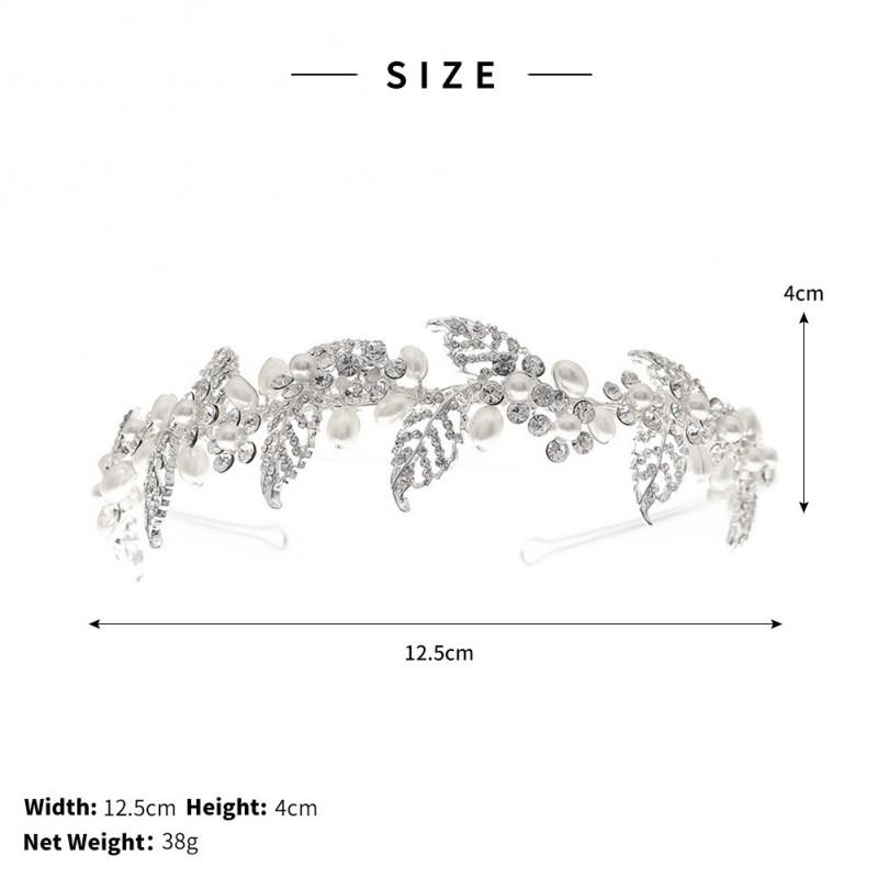 

Vintage Sen Bridal Headwear Rhinestones Flower Headband Crown Wedding Accessories Handmade Diamond-encrusted Leaves Pearl