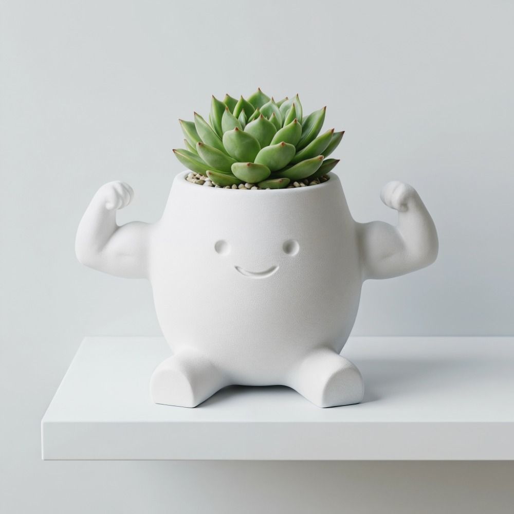Cute Decorations Plant Pots 3D Printed Show Muscle Style Flower Plant Planter Ornaments Pencil Holder Head Planter Office