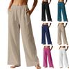 Pantalones Cropped Rectos de Algodón y Lino para Mujer Cintura Elástica Casual Ajuste Holgado Pantalones con Bolsillos para el Uso Diario