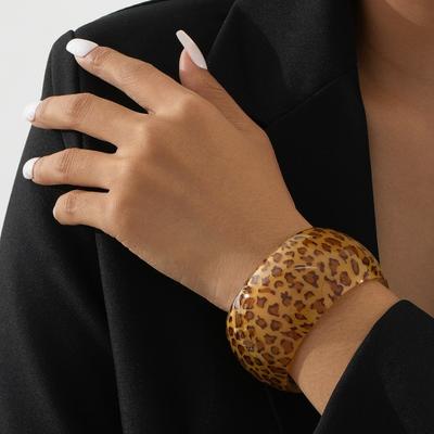 Wide Open Leopard Print Bangles Exaggerated Design Wide Open Cuff Bracelets Party Wear