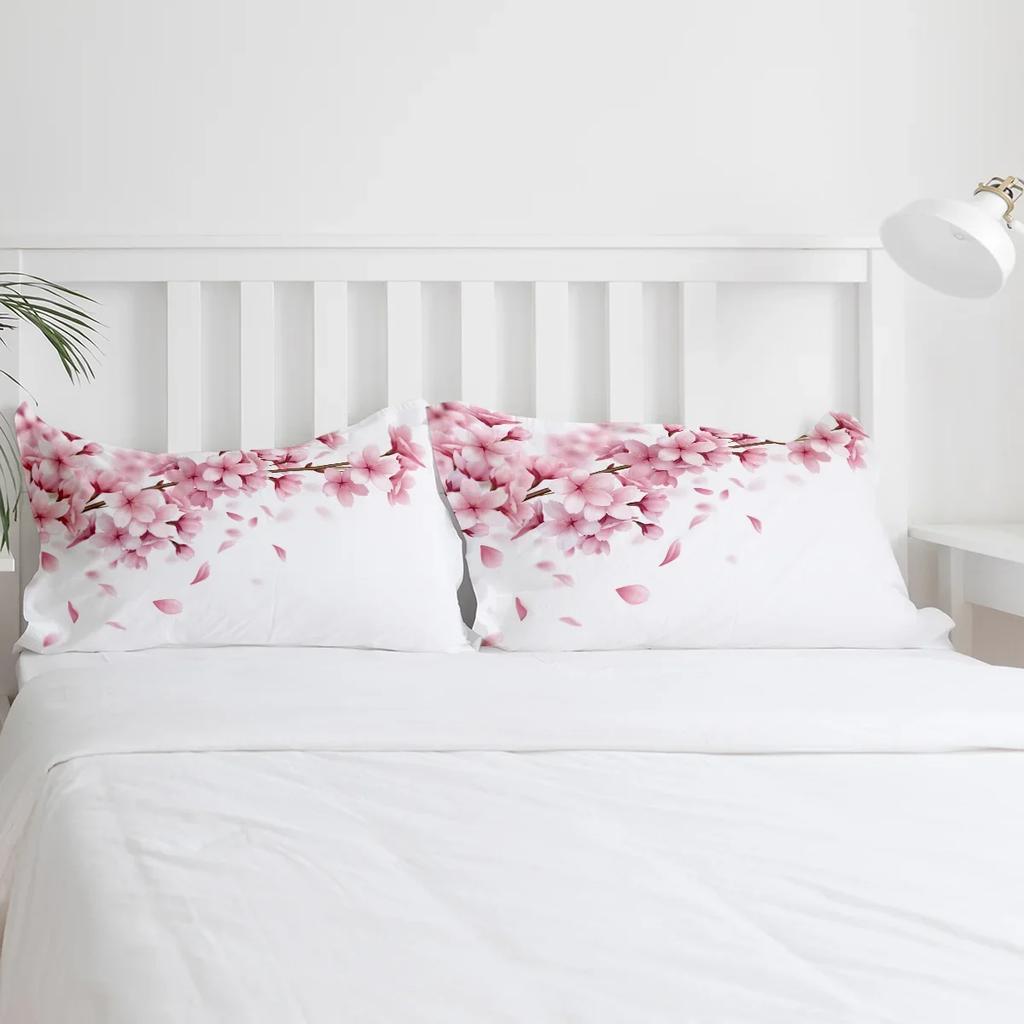 Rosa Blume Kirschblüten Weiß Bettbezug Mit Kissenbezug Kundenspezifisches 3-teiliges Bettwäscheset Steppdeckenbezug Doppelbett Heimtextil