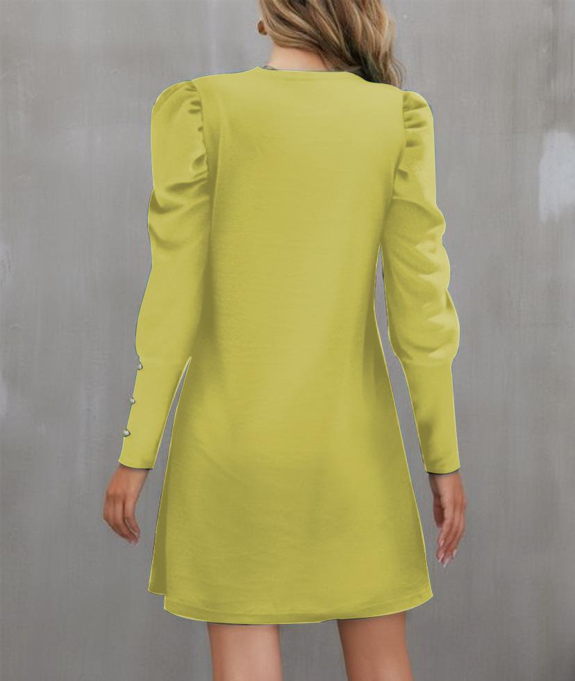 2023 European & American Women's Puff Sleeve Button Top - Autumn/Winter Round Neck Long Sleeve.