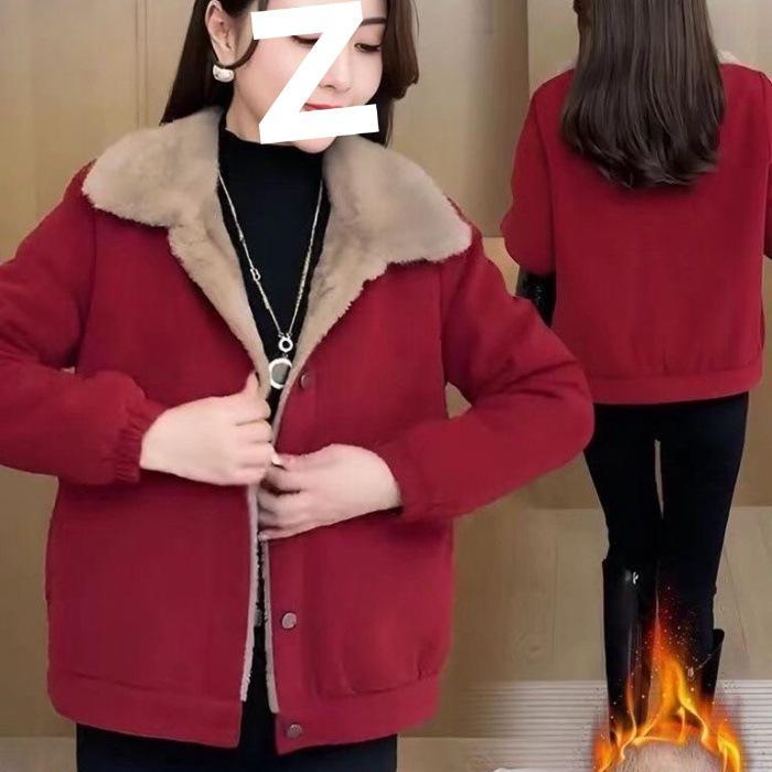 Women s Velvet-Lined Corduroy Jacket - Fall/Winter 2025 Petite, Loose, Stylish & Warm 4XL красный