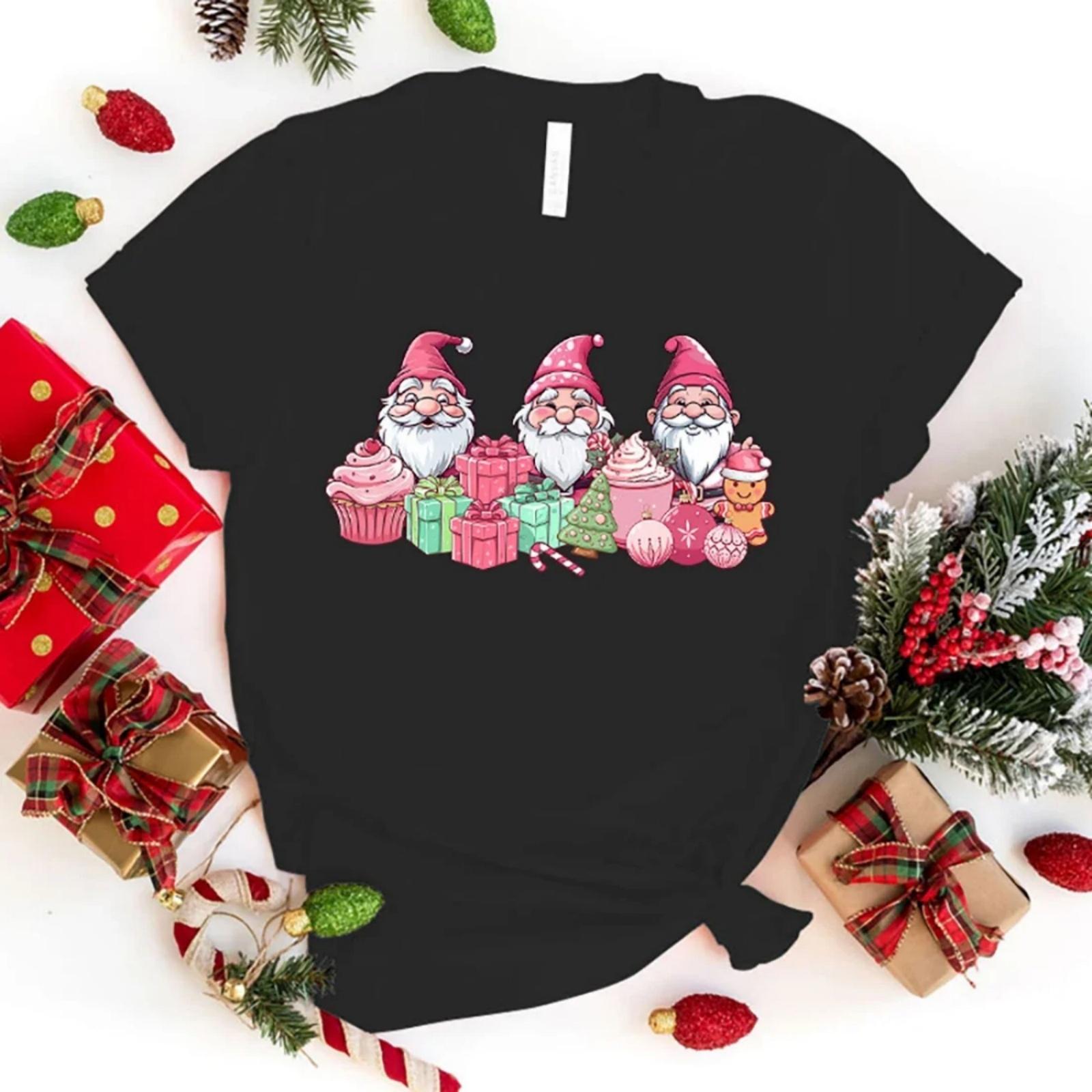 

Christmas Gnome Letter Printed T-Shirts Fashion Harajuku Women Tee Shirt Unisex Casual Short Sleeve Round Neck Tops T-Shirts XXXXXL чорний