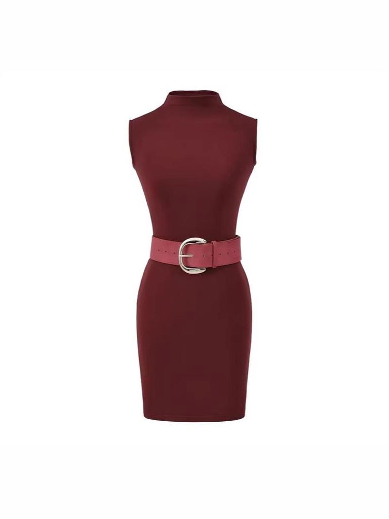 Women's Slimming Retro High-Neck Sleeveless Bodycon Dress