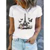 Fashion Eiffel Tower Floral Print Women Summer T Shirt Girl O Neck Funny Y2K Tops Tee Female 90s Casual Clothing