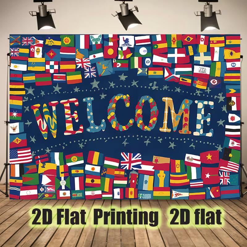 2D Global Country Flags Welcome Photo Booth Background Cloth