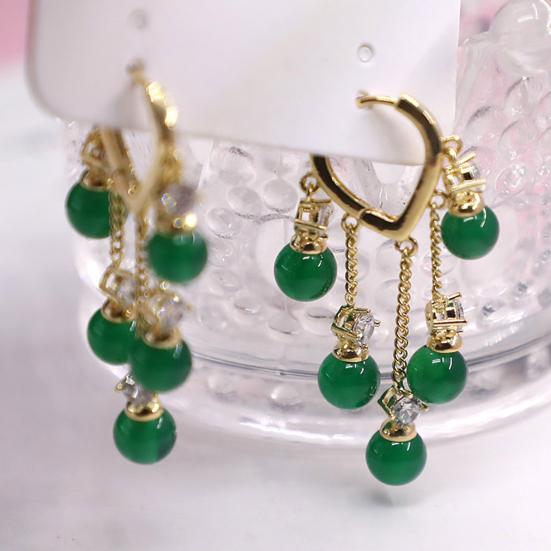 1 Pair Ladies Earrings Eye-catching Fine Workmanship Tassel Golden Plated Delicate Polishing Dress Up Vibrant Color Green Simulated Emerald Earrings