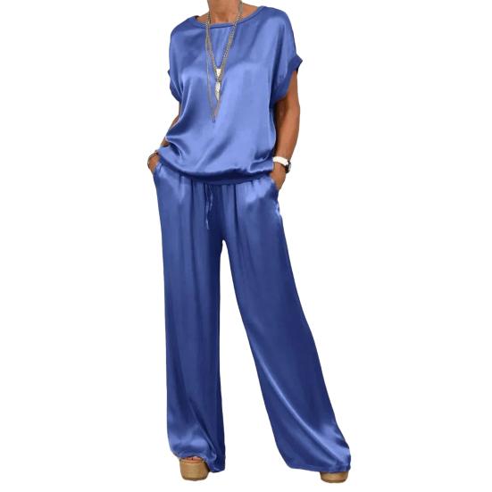 1 Set Women T-shirt Pants Suit Casual Summer Solid Color
