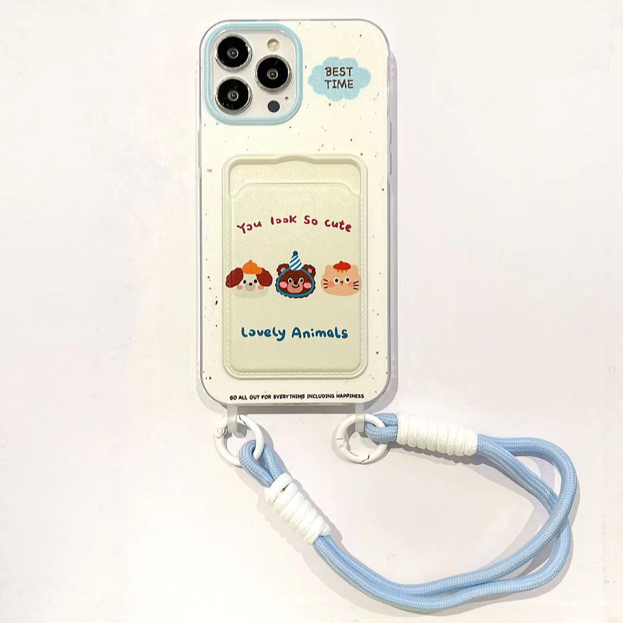 

Three Animal Lanyard In English Apple 16promax15 Phone Case Iphone14 Protective Case Creative Cartoon Apple 16
