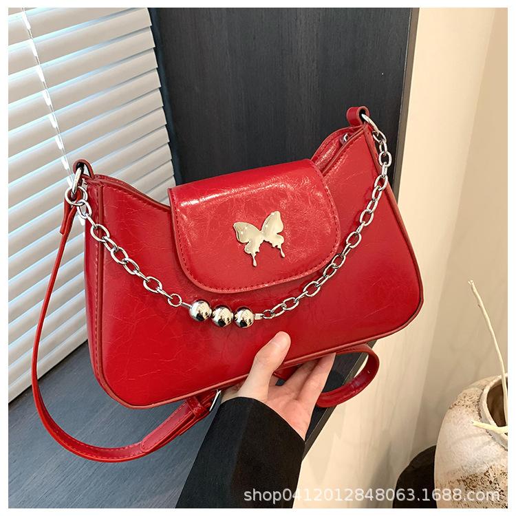 

Сумка-багет под мышкой женская 2025 трендовая высококлассная текстура сумка для девочек нишевый дизайн сумка женская на плечо мессенджер красный