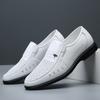 Men's white leather sandals men's new high-end leather shoes summer 40 to 50 years old hollow punched hole dad shoes