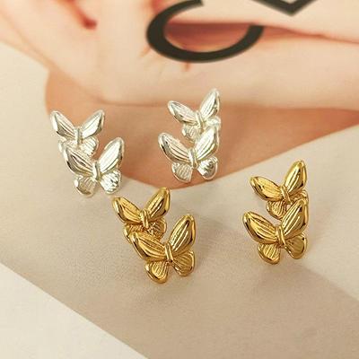 Double Butterfly Minimalist Earrings: Elegant High-End Women's Studs with Fashionable Design
