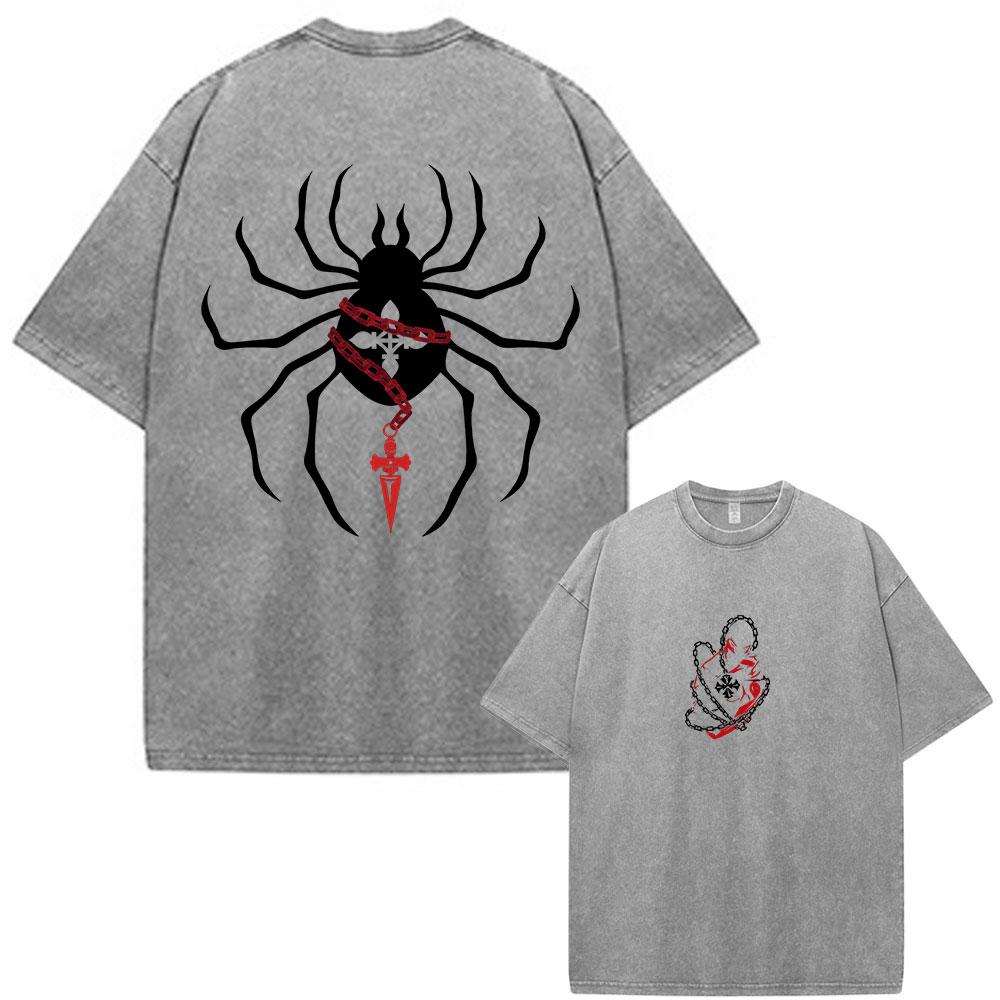 Anime Hunter X Hunter Shizuku Spider Troupe Phantom Vintage Washed T-shirt Men Women Fashion Casual Cotton Short Sleeve T-shirts