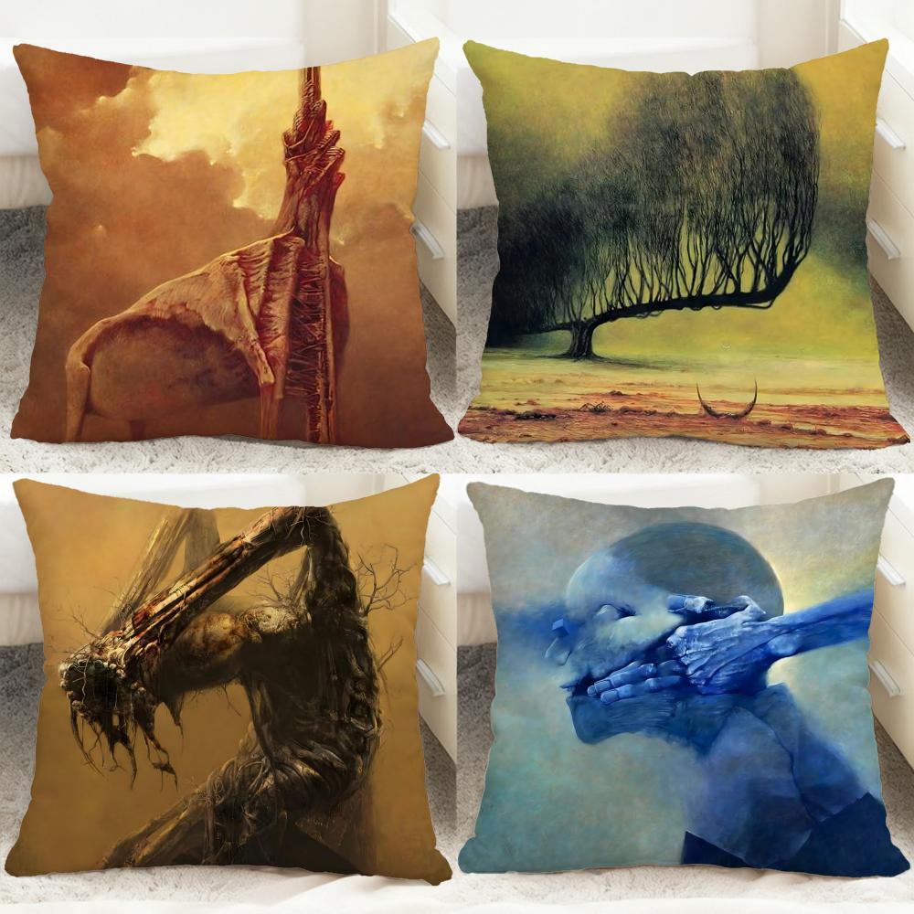 Art Z-Zdzislaw Beksinski Cushion Cover Comfortable Reversible Pillow Cover Ideal for Car Sofa Bedroom & Beyond