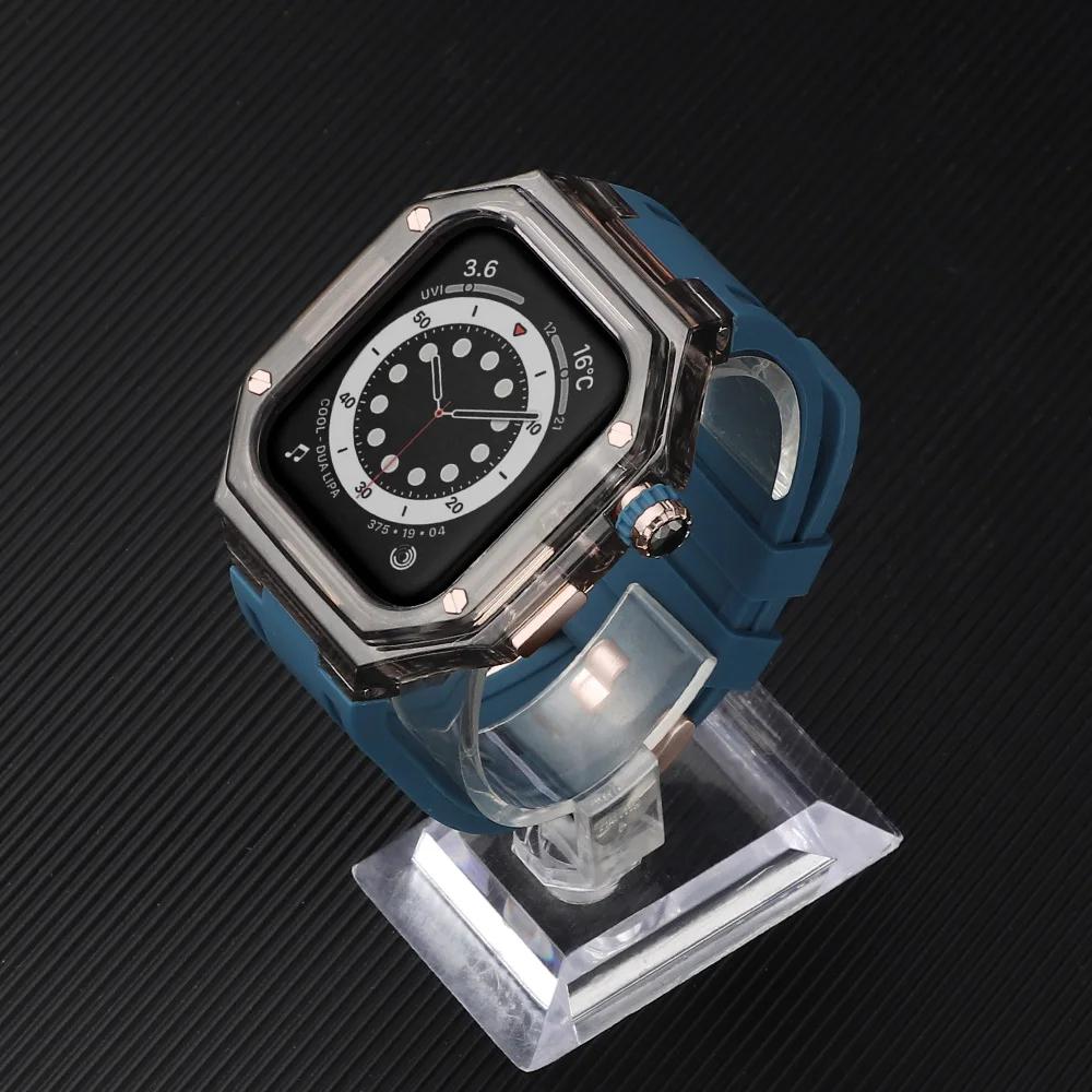 Silicone Strap+ Transparent Case for Apple Watch ultra2 49mm 44mm 45mm Sport Band Bezel for iwatch series 9 8 7 SE 6 5 4 Mod Kit