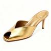 Gold Patent Leather Design  High Heel Slippers Women Sexy Peep Toe Slide Sandal Elegant Banquet Dress Shoe Zapatos De Mujer