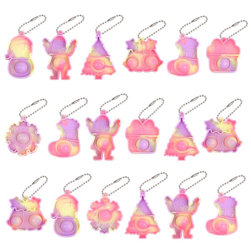 

10/20/30pcs Christmas Mini Pop Keychains Xmas Tree Hanging Ornaments Christmas New Year Party Gift Home Decoration Fidget Toys 10Pcs