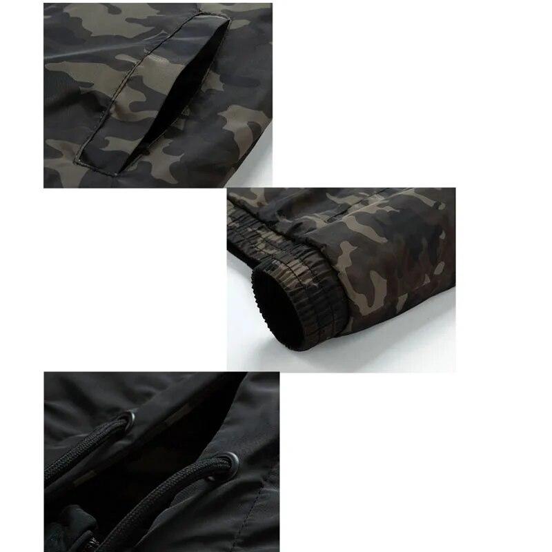 Men's Spring and Autumn Solid Color Camouflage Reversible Men's Jacket Sports Casual Windproof Riding Hooded Jacket