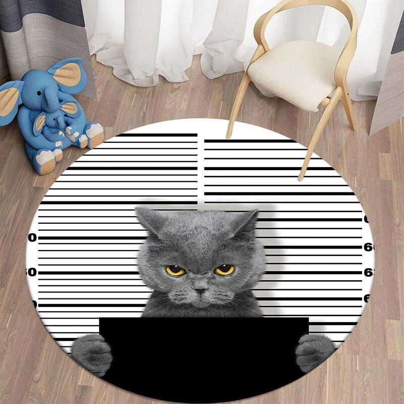 Black Cat Kawaii HD Printed Round Carpet for Living Room Rugs Camping Picnic Mats Flannel Anti-Slip Rug Yoga Mat Stranger Things