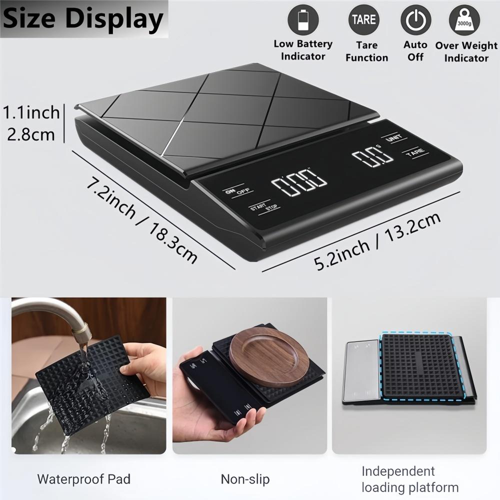 Electronic Coffee Scale with Silicone Pad Digital Food Scale with Timer High-precision Portable Kitchen Baking Cooking Tool 3kg
