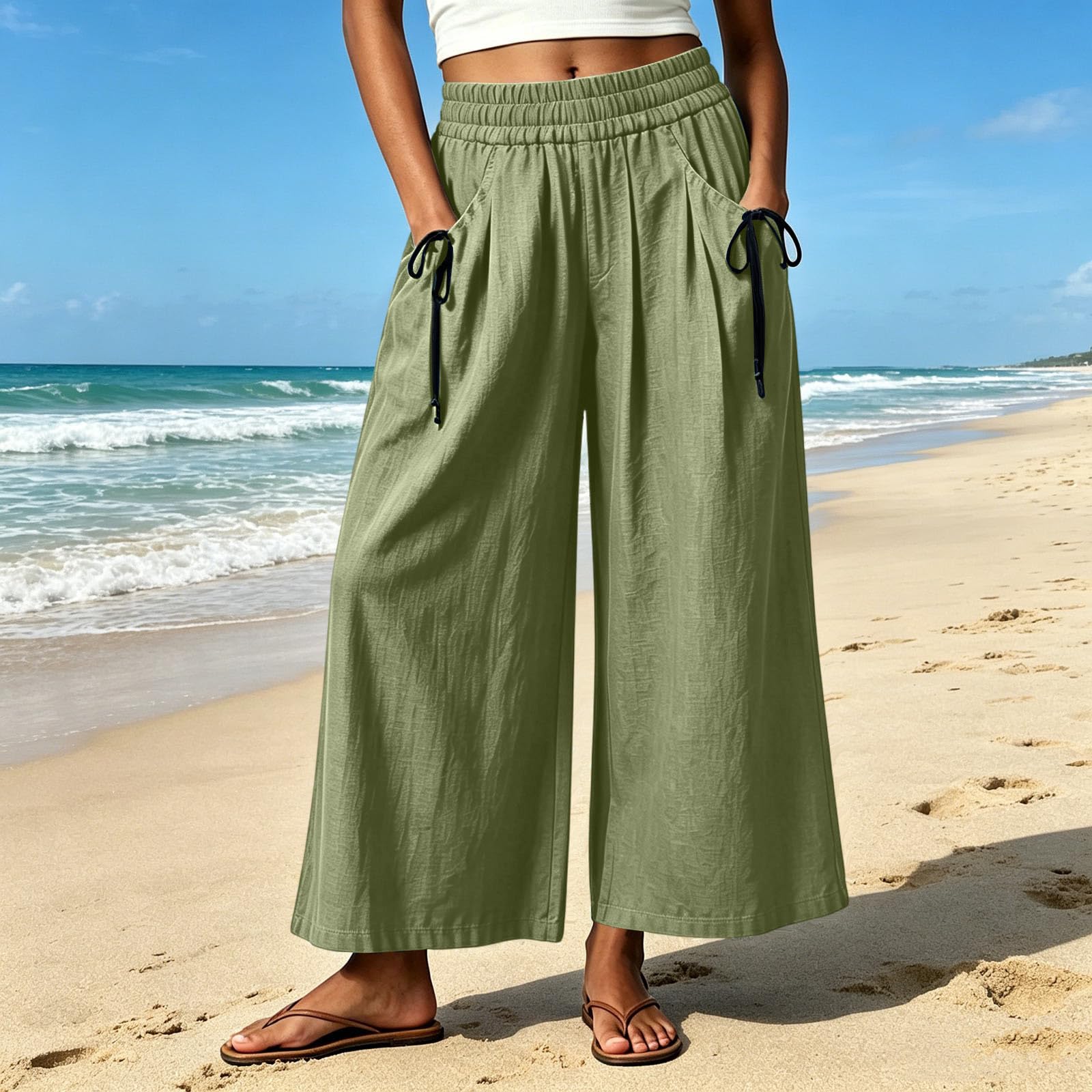 Women s Casual Loose Wide Leg Pants with Pockets L