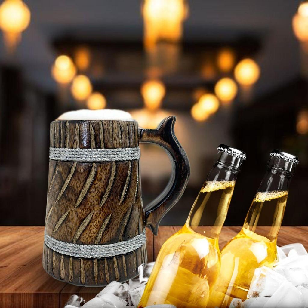 350ml Handgjord Trämugg för Öl, Mangoträ med Sheesham-finish, Tunna-stil, Lättviktig & Hållbar, för Hantverksöl, Hemmabar, Kafé, Fest, Gåva