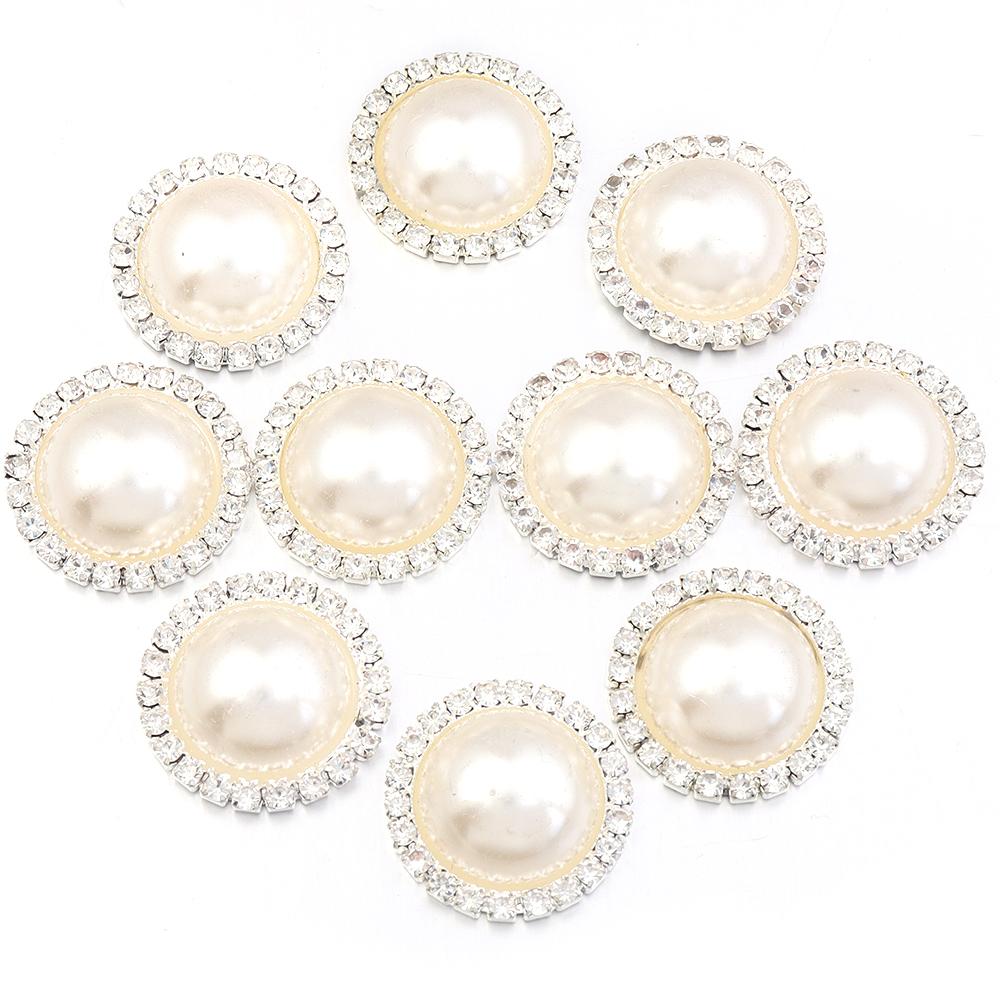 10pcs Rhinestone Imitation Pearl Flower Disc Shiny Half Round Loose Beads For DIY Crafts Clothing Sewing Jewelry Making Supplies