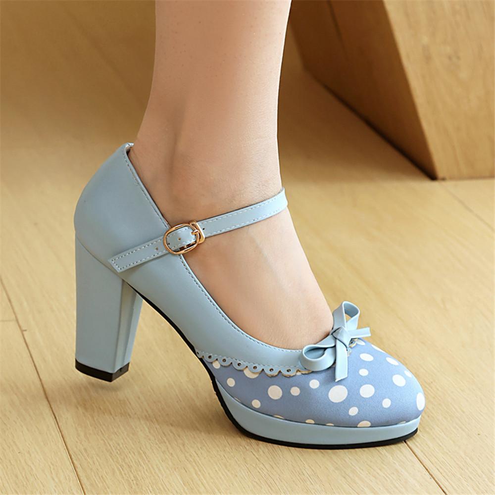 Fashion Lolita Shoes Women Oxford Pumps Cute Platform High Heels Retro Vintage Shoes for Women Mary Janes Round Toe Ankle Strap Shoes
