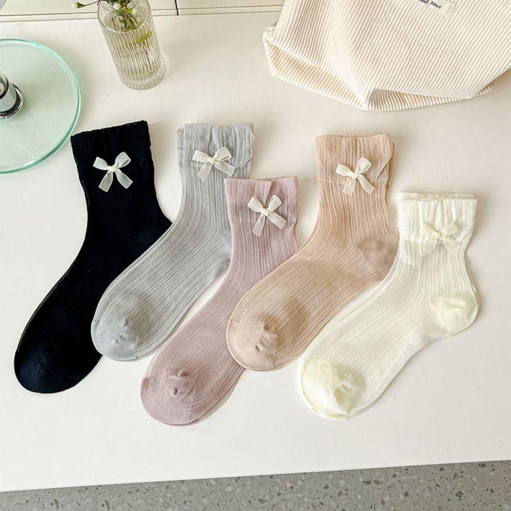 

Soft Bow Socks Breathable Smooth Hosiery Casual Balletcore Socks Girls хаки