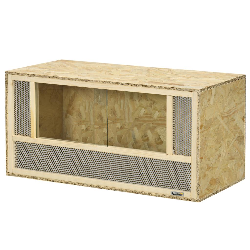 Wooden Reptile Terrarium with Sliding Glass Doors and Mesh Panels, 40x80x40 cm