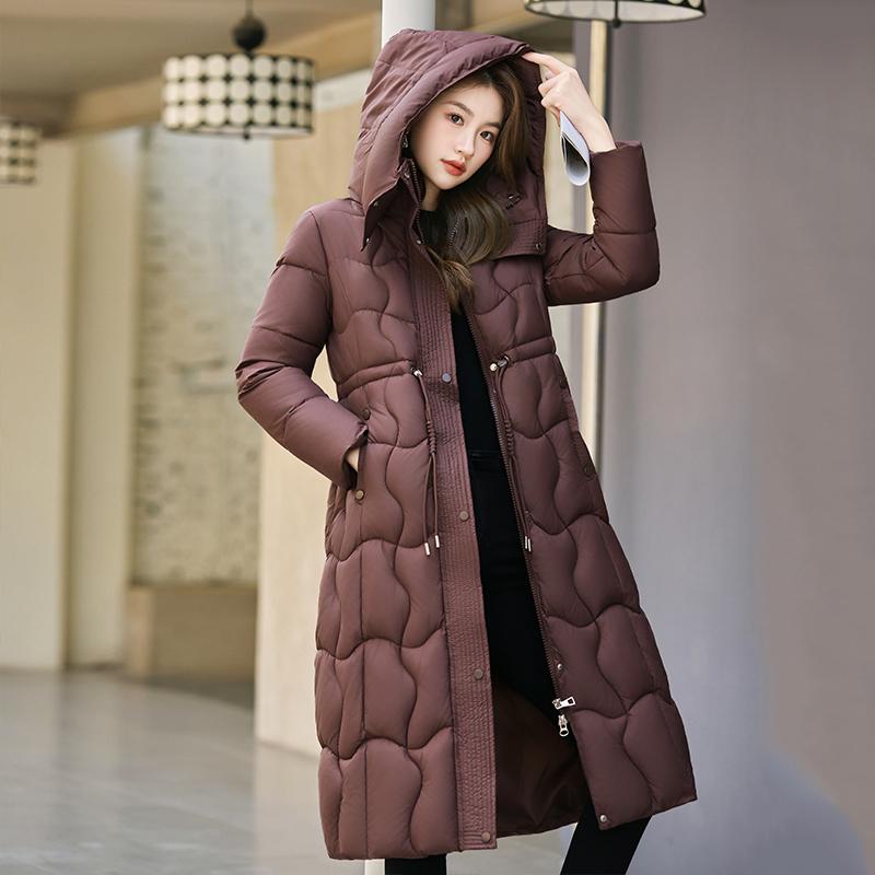 Autumn Winter Thicken Warm Parka Women Casual Solid Color Big Pocket Slim Long Hooded Coat Jackets Outwear