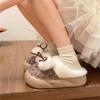fashion Bow Fur Slippers for Women Comfortable Flat Thick Sole Household Cotton Shoes 2024 Winter New Women's Plush Warm Slippers