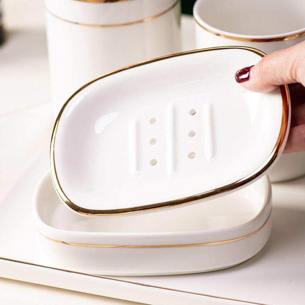 Light Luxury Ceramic Soap Holder Nordic Style Soap Box Soap Rack Double-Layer Bar Soap Tray Home