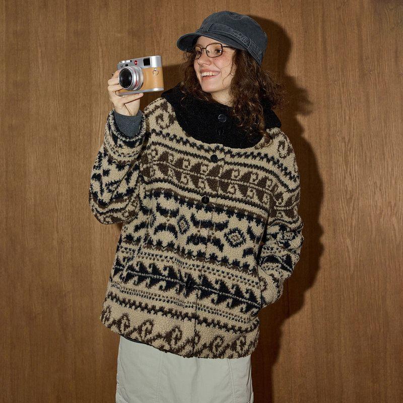 Coolhut Color-Blocking Design Fair Isle Style Hooded Retro American Loose Padded 2026 Winter Women's Jacket