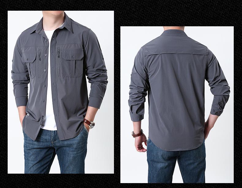 Men's Quick-Dry Military Tactical Outdoor Shirt, Long-Sleeve, Elastic, Breathable, Multi-Pocket Workwear for Spring & Autumn
